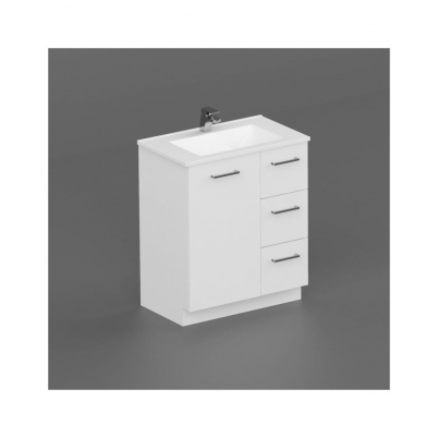 Neko Locus Vanity Cabinet+Kick Only 750mm 1-Door 3-R/H Drawers White Gloss