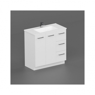 Neko Locus Vanity Cabinet+Kick Only 900mm 2-Door 3-R/H Drawers White Gloss