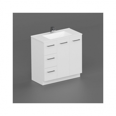 Neko Locus Vanity Cabinet+Kick Only 900mm 2-Door 3-L/H Drawers White Gloss
