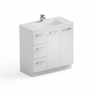 Neko Locus Vanity Cabinet+Kick Only 900mm 2-Door 3-L/H Drawers White Gloss