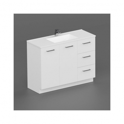 Neko Locus Vanity Cabinet+Kick Only 1200mm 2-Door 3-R/H Drawers White Gloss