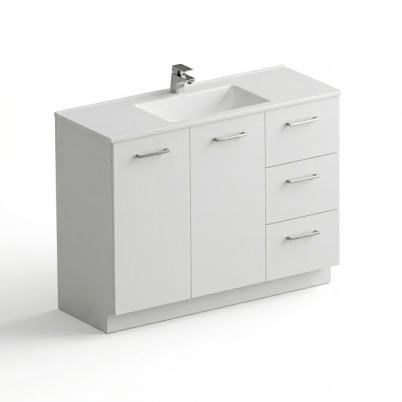 Neko Locus Vanity Cabinet+Kick Only 1200mm 2-Door 3-R/H Drawers White Gloss