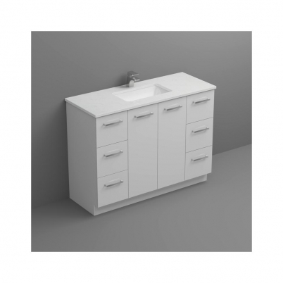 Neko Locus Vanity Cabinet+Kick Only 1200mm 2-Cntr Door 2x3-Drawers White Gloss
