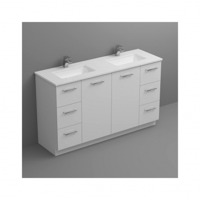 Locus 1500mm Vanity 2-Centre Door 2x3-Drawers Gloss White Cabinet+Kick Only