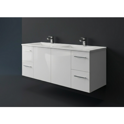 Locus 1500mm Vanity Wall Hung 2-Centre Door 2x2-Drawers Gloss White Cabinet Only