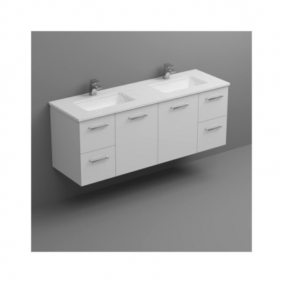 Locus 1500mm Vanity Wall Hung 2-Centre Door 2x2-Drawers Gloss White Cabinet Only