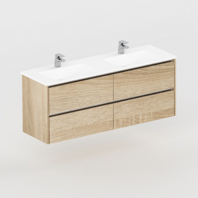 Neo Deluxe 1500mm Vanity Wall Hung 2x2 Drawer Finger Pull Soft Close Elegant Oak Cabinet only