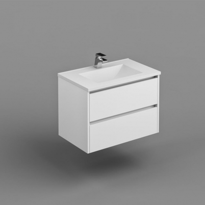 Neo Deluxe W/H Vanity 750mm Dbl Drawer Finger Pull Soft Close PU Gloss White Cabinet Only