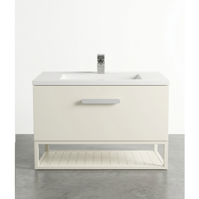 Mulberry 750 Vanity Cabinet Wall Hung w/- 1 Drawer & Open Shelf Contrast Colour Scheme with Polymarble Top