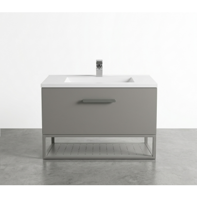 Mulberry 750 Vanity Cabinet Wall Hung w/- 1 Drawer & Open Shelf Light Colour Scheme with Polymarble Top