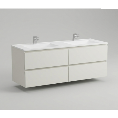 Zen 1500mm Double 2 x 2 Drawers Vanity Cabinet Light Grey with Polymarble Top