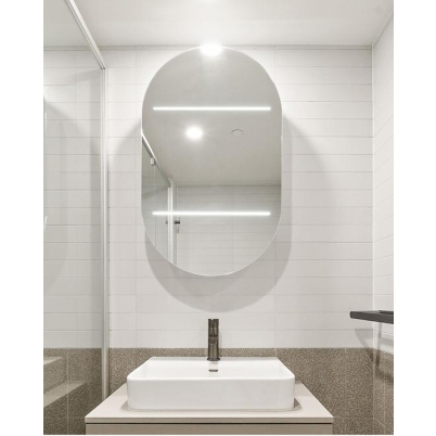 Mulberry 550 Polished Edge Mirror Door Cabinet w/- 1 Door & LED 550x900mm White