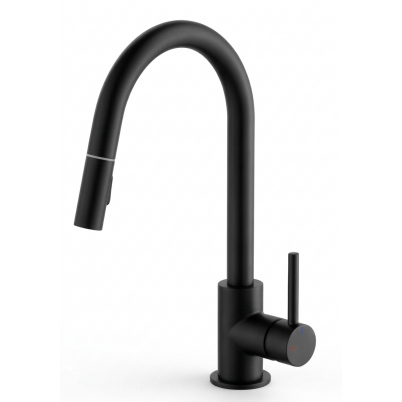 Hue Round Gooseneck Sink Mixer w/- Pull-out Spray Matte Black