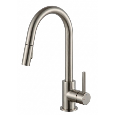 Hue Round Gooseneck Sink Mixer w/- Pull-out Spray Brushed Nickel