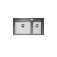 Neko Lux Sink 860x520mm with Tempered Black Glass Top 1+1/2 Bowl 1TH Satin SS