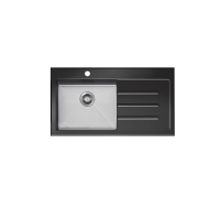 Neko Lux Sink 910x530mm with Tempered Black Glass Top Single Left Hand Bowl Satin SS