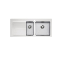 Neko Lux Sink 1110x520mm with Tempered White Glass Top 1+1/2 Right Hand Bowl 1TH Satin SS
