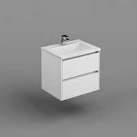 Neo Deluxe W/H Vanity 600mm Dbl Drawer Finger Pull Soft Close PU Gloss White Cabinet Only