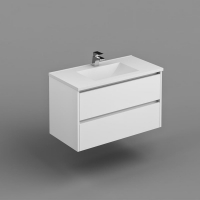 Neo Deluxe W/H Vanity 900mm Dbl Drawer Finger Pull Soft Close PU Gloss White Cabinet Only