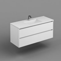 Neo Deluxe W/H Vanity 1200mm Dbl Drawer Finger Pull Soft Close PU Gloss White Cabinet Only