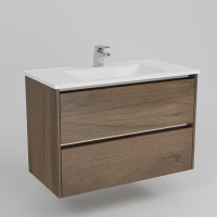 Neo Deluxe W/H Vanity 900mm Dbl Drawer Finger Pulll Soft Close Dark Elm Cabinet Only