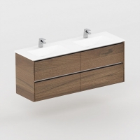 Neo Deluxe 1500mm Vanity Wall Hung 2x2 Drawer Finger Pull Soft Close Dark Elm Cabinet Only
