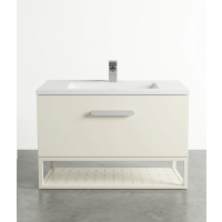 Mulberry 750 Vanity Cabinet Wall Hung w/- 1 Drawer & Open Shelf Contrast Colour Scheme with Polymarble Top