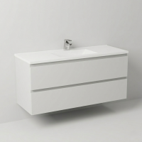 Zen 1200mm Double Drawer Vanity Cabinet Light Grey with Polymarble Top