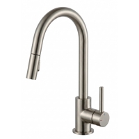 Hue Round Gooseneck Sink Mixer w/- Pull-out Spray Brushed Nickel